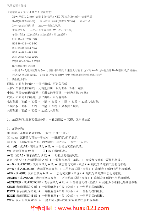 坑纸的基本分类